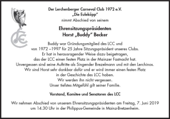 Traueranzeige von Horst Becker von vrm-trauer