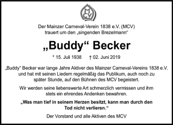 Traueranzeige von Horst Becker von vrm-trauer