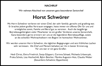 Traueranzeige von Horst Schwörer von vrm-trauer