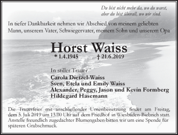 Traueranzeige von Horst Waiss von vrm-trauer