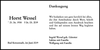 Traueranzeige von Horst Wessel von vrm-trauer