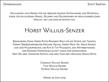 Traueranzeige von Horst Willius-Senzer von vrm-trauer