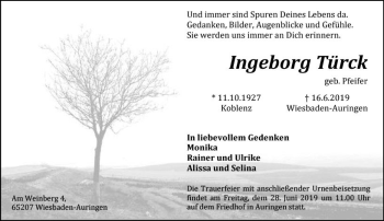 Traueranzeige von Ingeborg Türck von vrm-trauer