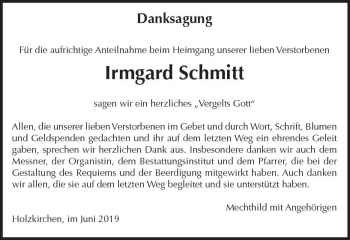 Traueranzeige von Irmgard Schmitt von vrm-trauer