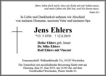 Traueranzeige von Jens Ehlers von vrm-trauer