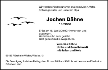 Traueranzeige von Jochen Dähne von vrm-trauer
