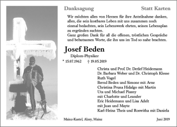 Traueranzeige von Josef Beden von vrm-trauer