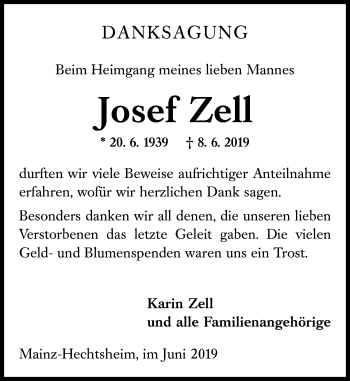 Traueranzeige von Josef Zell von vrm-trauer