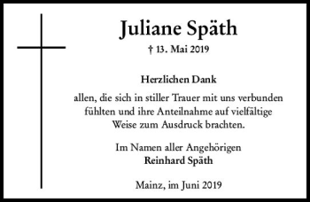 Traueranzeige von Juliane Späh von vrm-trauer