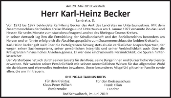 Traueranzeige von Karl-Heinz Becker von vrm-trauer