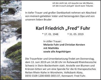 Traueranzeige von Karl Friedrich  Fuhr von vrm-trauer