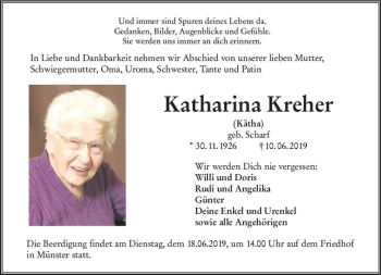 Traueranzeige von Katharina Kreher von vrm-trauer