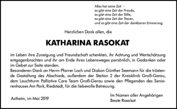 Traueranzeige von Katharina Rasokat von vrm-trauer