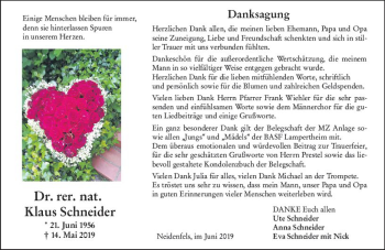Traueranzeige von Klaus Schneider von vrm-trauer