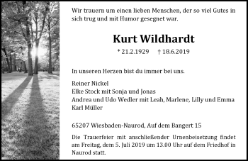 Traueranzeige von Kurt Wildhardt von vrm-trauer