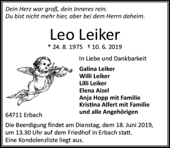 Traueranzeige von Leo Leiker von vrm-trauer