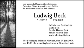 Traueranzeige von Ludwig Beck von vrm-trauer