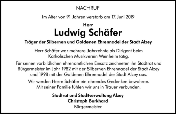 Traueranzeige von Ludwig Schäfer von vrm-trauer