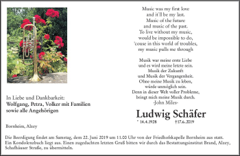 Traueranzeige von Ludwig Schäfer von vrm-trauer