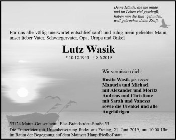 Traueranzeige von Lutz Wasik von vrm-trauer