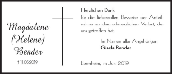 Traueranzeige von Magdalene Bender von vrm-trauer