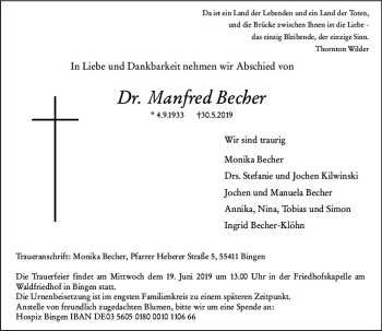 Traueranzeige von Manfred Becher von vrm-trauer