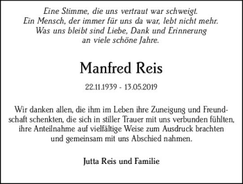 Traueranzeige von Manfred Reis von vrm-trauer