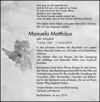 Traueranzeige von Manuela Matthäus von vrm-trauer