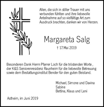 Traueranzeige von Margareta Salg von vrm-trauer