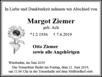Traueranzeige von Margot Ziemer von vrm-trauer