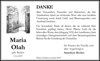 Traueranzeige von Maria Olah von vrm-trauer