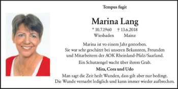 Traueranzeige von Marina Lang von vrm-trauer