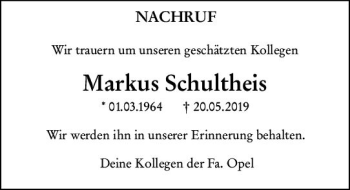 Traueranzeige von Markus Schultheis von vrm-trauer