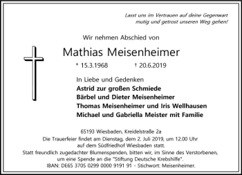 Traueranzeige von Mathias Meisenheimer von vrm-trauer
