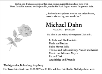 Traueranzeige von Michael Dahn von vrm-trauer