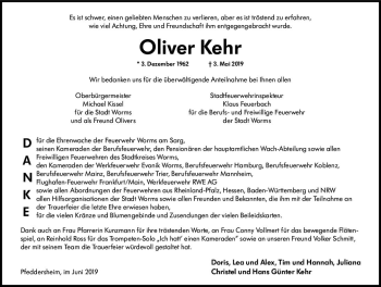 Traueranzeige von Oliver Kehr von vrm-trauer