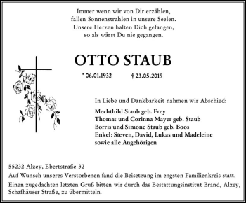 Traueranzeige von Otto Staub von vrm-trauer