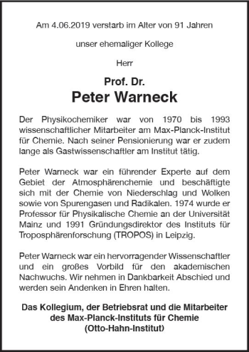 Traueranzeige von Peter Warneck von vrm-trauer