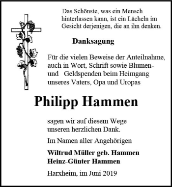 Traueranzeige von Philipp Hammen von vrm-trauer