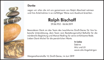 Traueranzeige von Ralph Bischoff von vrm-trauer