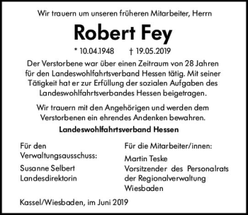 Traueranzeige von Robert Fey von vrm-trauer