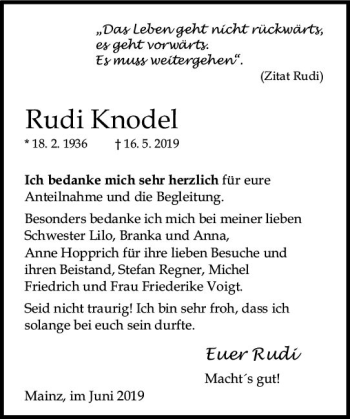 Traueranzeige von Rudi Knodel von vrm-trauer