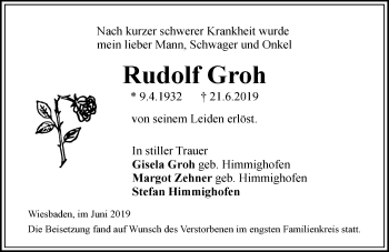 Traueranzeige von Rudolf Groh von vrm-trauer