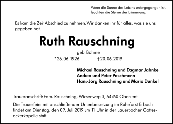 Traueranzeige von Ruth Rauschning von vrm-trauer