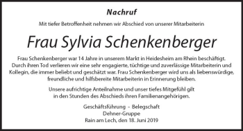 Traueranzeige von Sylvia Schenkenberger von vrm-trauer