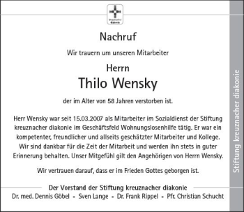 Traueranzeige von Thilo Wensky von vrm-trauer