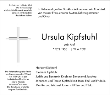 Traueranzeige von Ursula Kipfstuhl von vrm-trauer