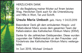 Traueranzeige von Ursula Maria Umbach von vrm-trauer