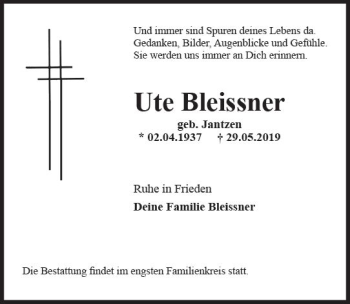 Traueranzeige von Ute Bleissner von vrm-trauer