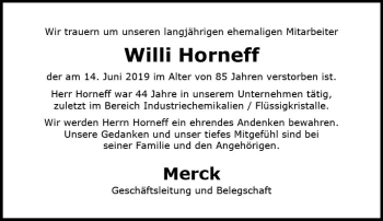 Traueranzeige von Willi Horneff von vrm-trauer